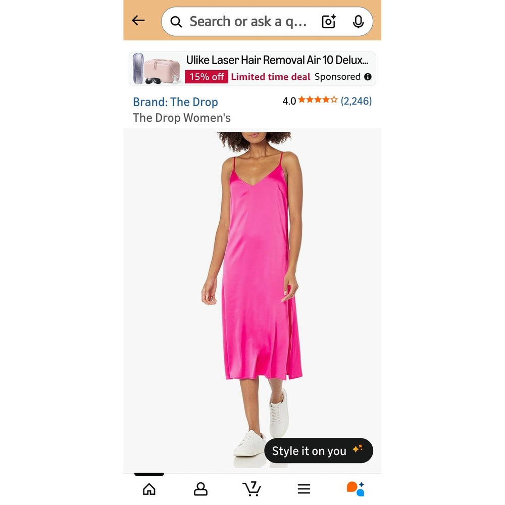The Drop Womens Hot Pink Satin V-Neck Midi Slip Dress Sleeveless XS
